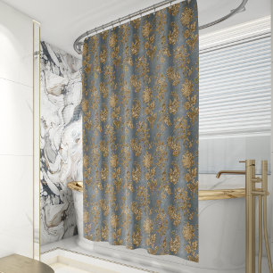 Vintage Faux Velvet Botanical Gold Gray Shower Curtain