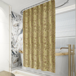 Vintage Faux Velvet Botanical Gold Shower Curtain