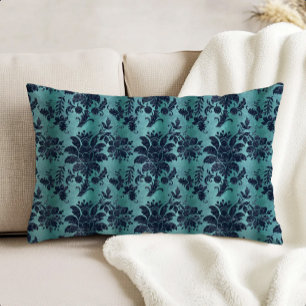 Vintage Faux Velvet Floral Navy Blue Turquoise Accent Pillow