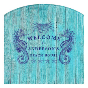Vintage Faux Wood Beach House Welcome Template Door Sign