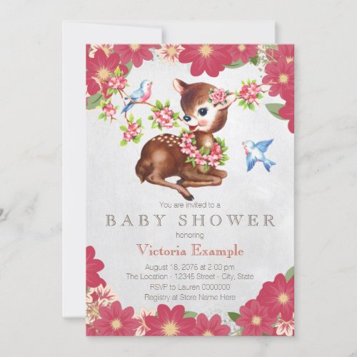 Vintage Fawn Deer Baby Shower Invitation