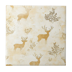 Vintage Fawn & Floral Woodland Pattern Ceramic Tile