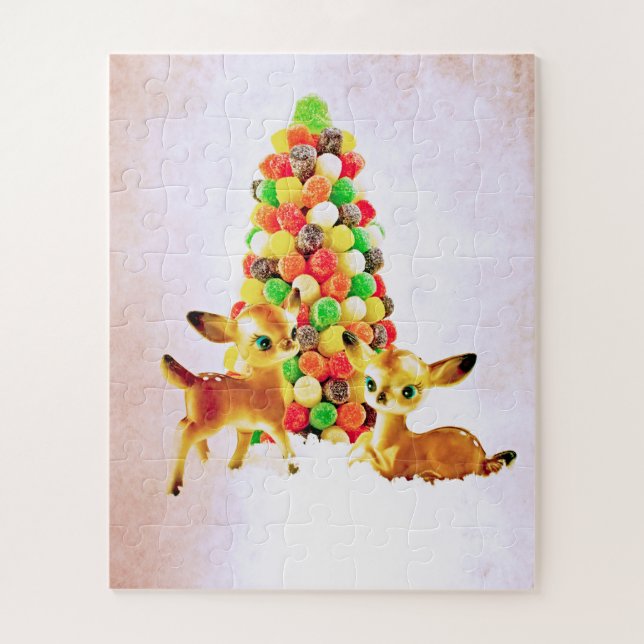 Vintage Fawns by Gumdrop Christmas Tree Jigsaw Puzzle (Vertical)