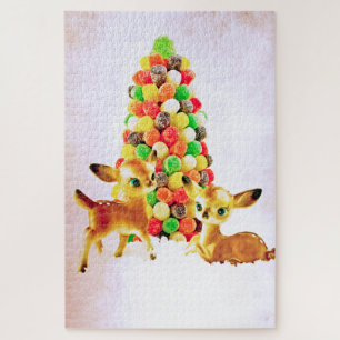 Vintage Fawns by Gumdrop Christmas Tree Jigsaw Puzzle