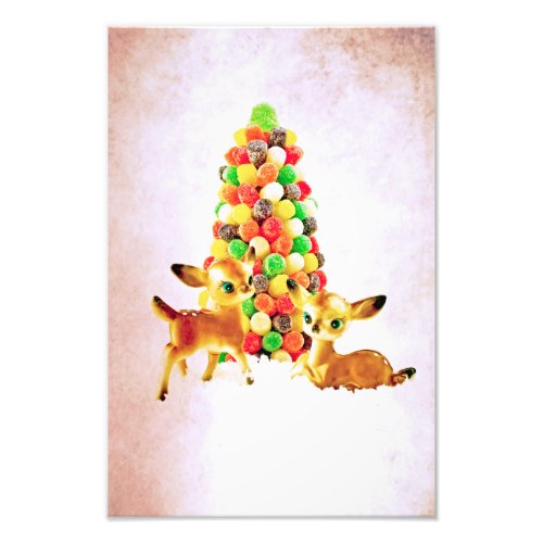 Vintage Fawns by Gumdrop Christmas Tree Photo Print
