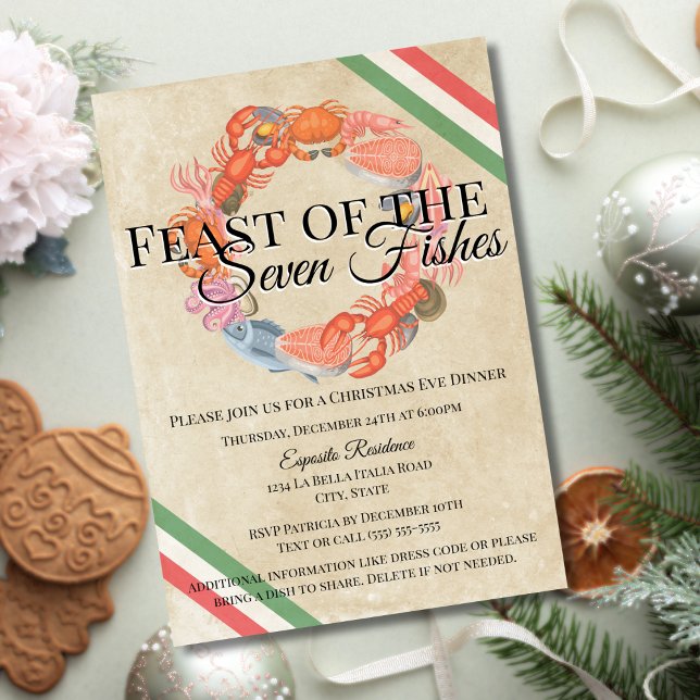 Vintage Feast of the Seven Fishes Christmas Party Invitation (Creator Uploaded)