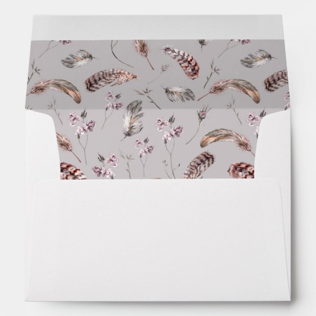 Vintage Feather and Floral Pattern -  Wedding Envelope (Back (Bottom))