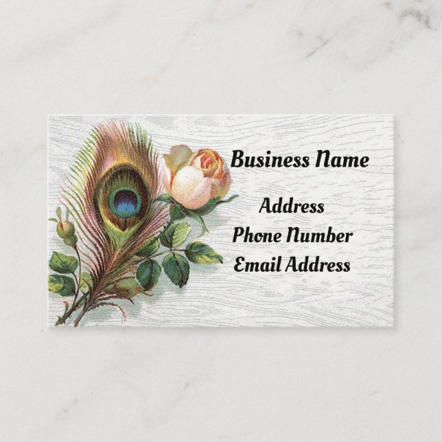Vintage Feather And Rose Business Card (Front)