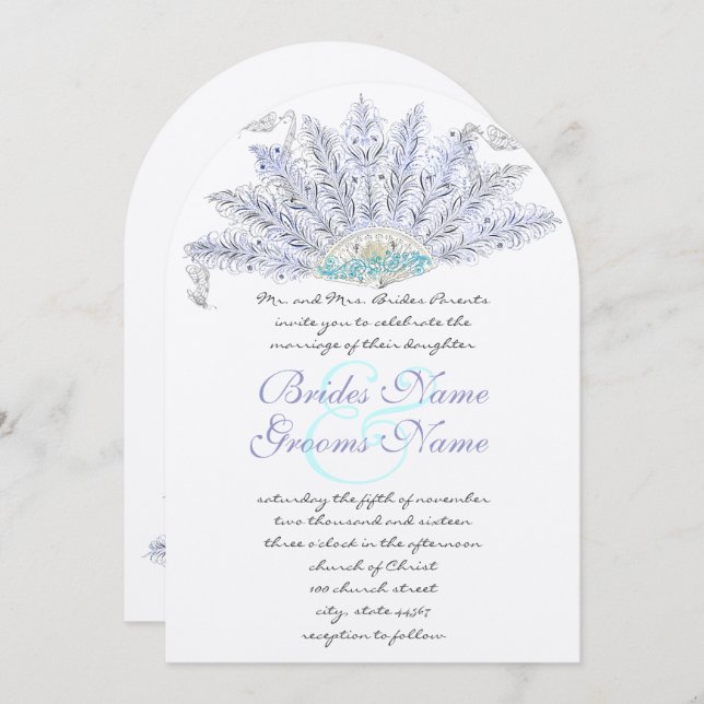 Vintage Feather Fan Wedding Invitation (Front/Back)