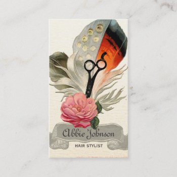 Vintage Feather Hairstylist Hair Stylist Floral Business Card by hellohappy at Zazzle