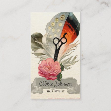 Vintage Feather Hairstylist Hair Stylist Floral Business Card