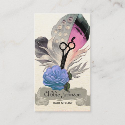 vintage feather hairstylist hair stylist floral business card templates