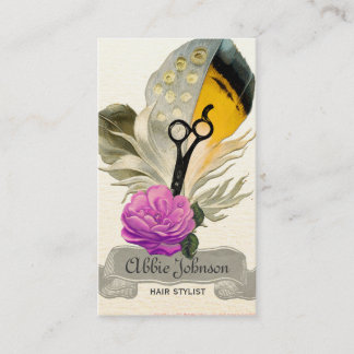vintage feather hairstylist hair stylist floral business card