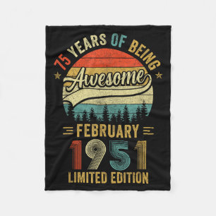 Vintage February 1951 Old 75th Birthday Men Women  Fleece Blanket