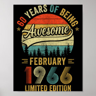 Vintage February 1966 Old 60th Birthday Men Women Poster