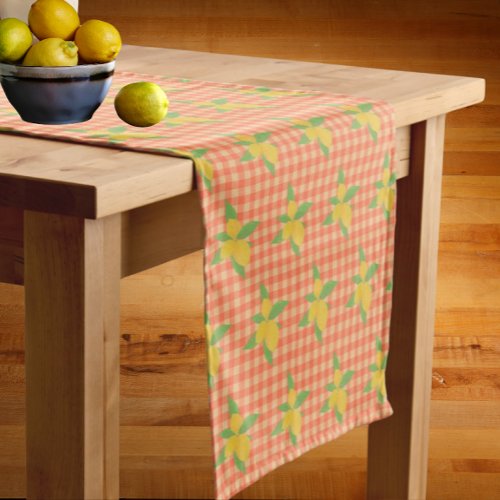 Vintage Feed Sack Lemons Faded Orange Red Checks Short Table Runner