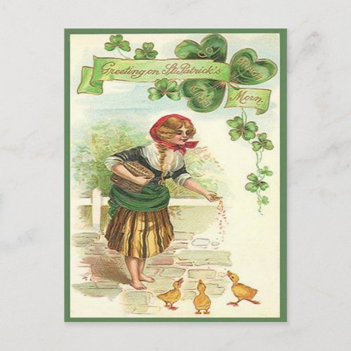 Vintage Feeding Ducks St Patricks Day Card