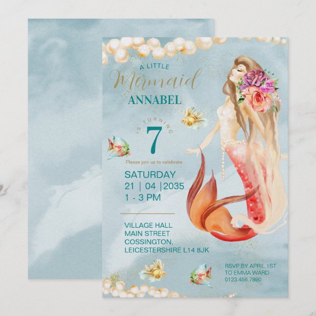 Vintage feel Mermaid Party Kraft Invitation (Front/Back)