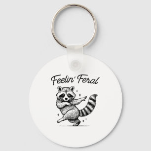 Vintage Feeling Feral Raccoon Meme Funny Trash Pan Keychain