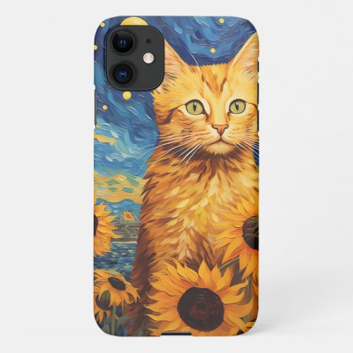 Vintage Feline Chic within Van Goghs Floral Maste iPhone 11 Case