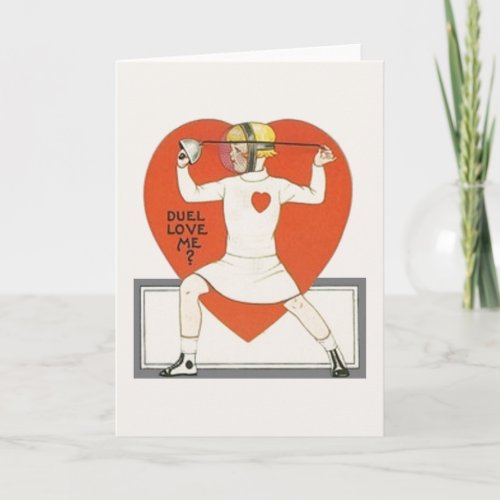 Vintage Female Fencer Valentine Greeting Card