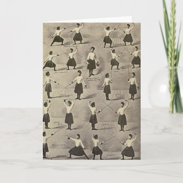 Vintage Female Fencing Positions Note Card (Front)