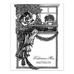 Vintage Feminine Chic Ex Libris Label Rubber Stamp