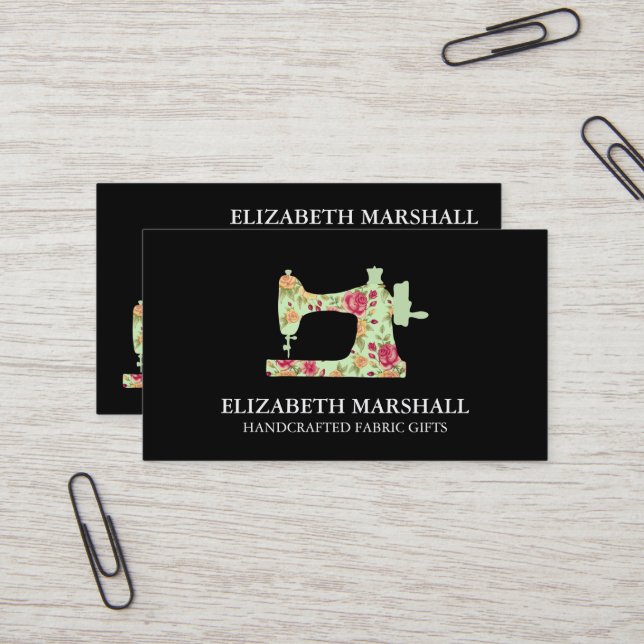 Vintage Feminine Sewing  Machine Handmade Crafter Business Card (Front/Back In Situ)