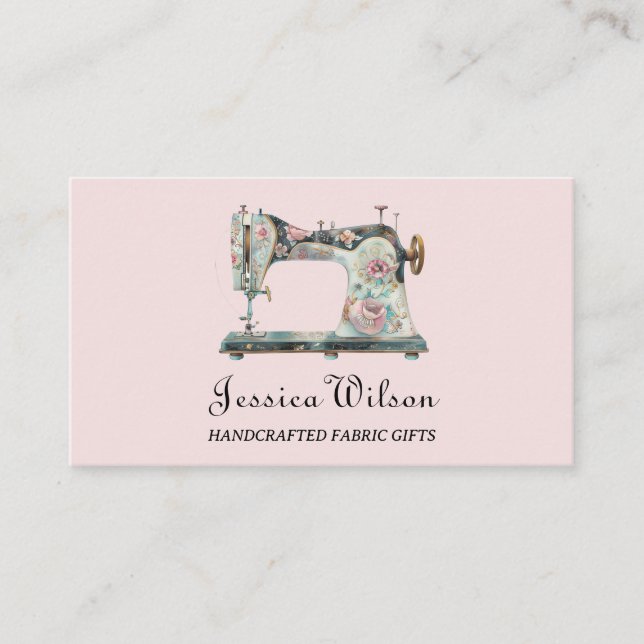 Vintage Feminine Sewing Machine Handmade Crafter Business Card (Front)
