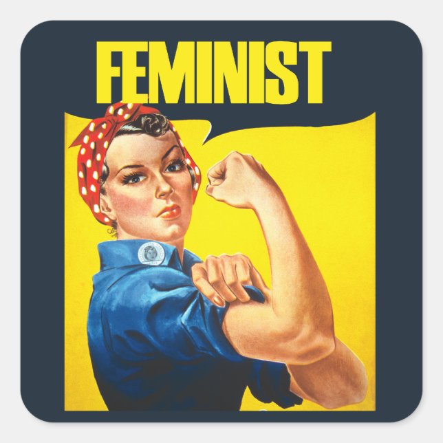 Vintage Feminist Rosie Riveter Square Sticker (Front)