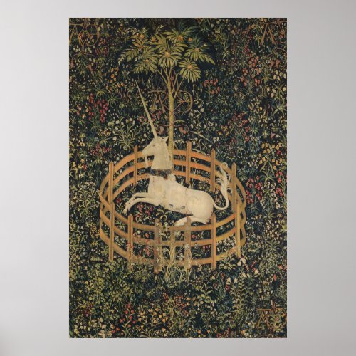 Vintage Fenced in Unicorn Painting 1505 Poster