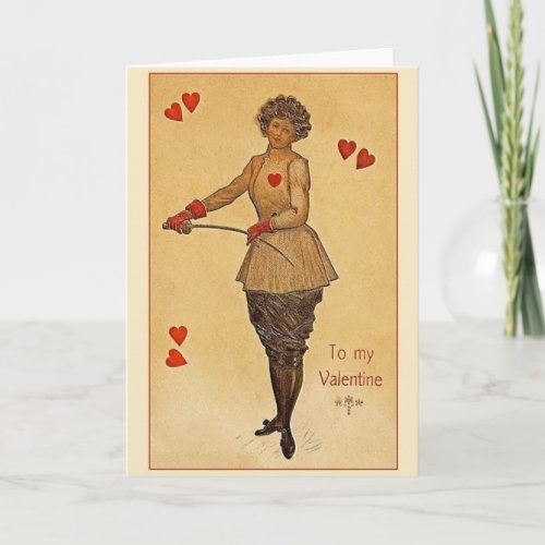 Vintage Fencer Valentines Day Greeting Card