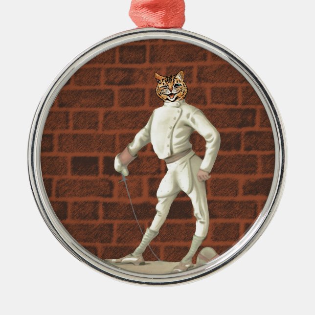 vintage fencing cat metal ornament (Front)