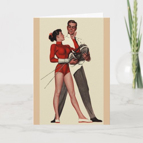 Vintage Fencing Couple Romantic Greeting Card