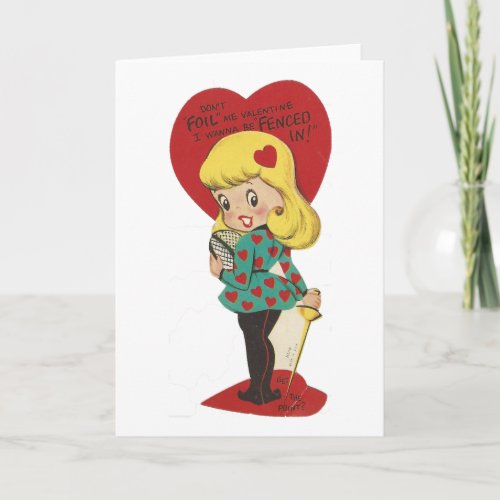 Vintage Fencing Girl Valentine Holiday Card