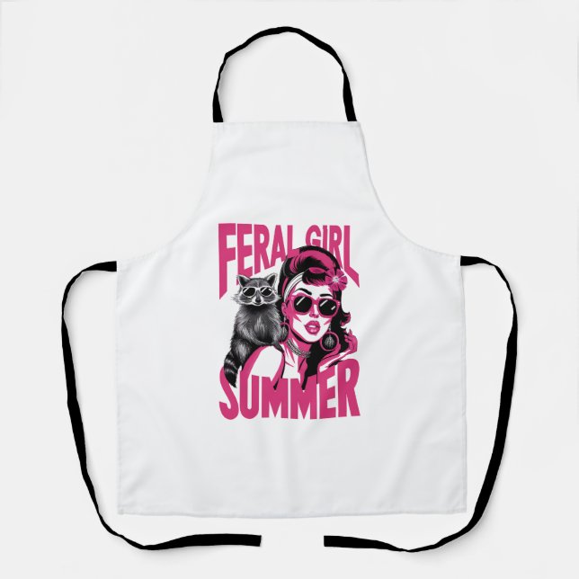 Vintage Feral Girl Summer Opossum Funny Raccoon  Apron (Front)