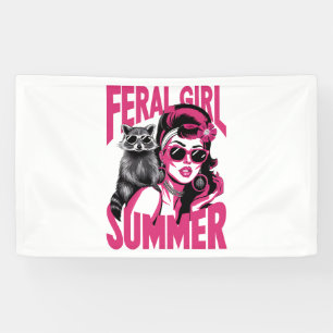 Vintage Feral Girl Summer Opossum Funny Raccoon  Banner