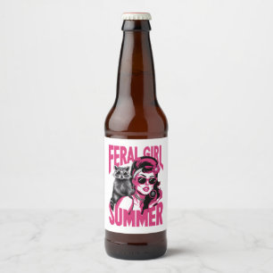 Vintage Feral Girl Summer Opossum Funny Raccoon  Beer Bottle Label