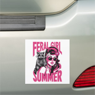 Vintage Feral Girl Summer Opossum Funny Raccoon Car Magnet