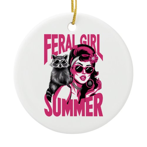 Vintage Feral Girl Summer Opossum Funny Raccoon  Ceramic Ornament