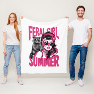 Vintage Feral Girl Summer Opossum Funny Raccoon Fleece Blanket