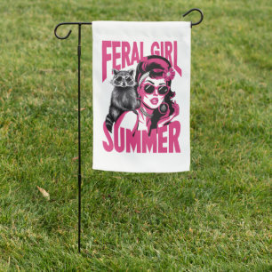 Vintage Feral Girl Summer Opossum Funny Raccoon  Garden Flag
