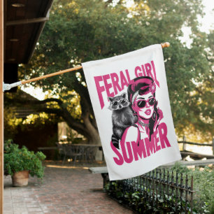 Vintage Feral Girl Summer Opossum Funny Raccoon House Flag