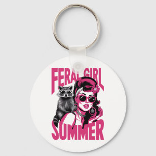 Vintage Feral Girl Summer Opossum Funny Raccoon Keychain