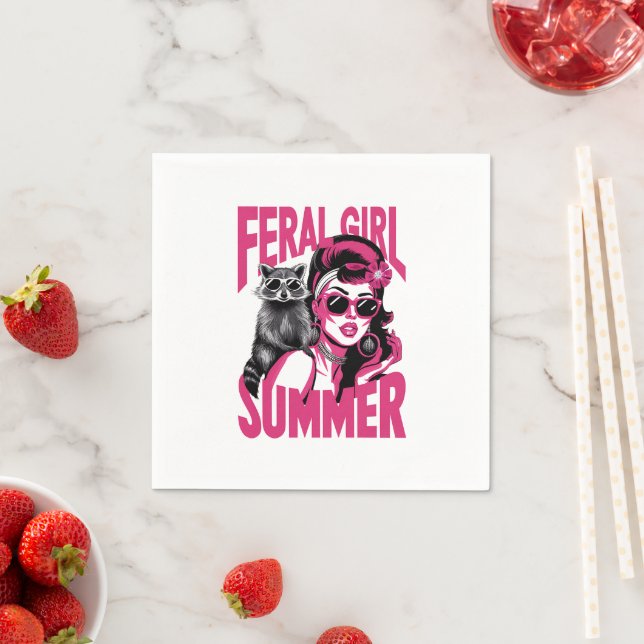 Vintage Feral Girl Summer Opossum Funny Raccoon  Napkins (Insitu)