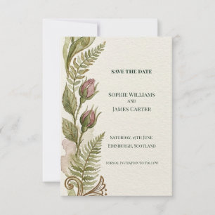 Vintage Fern Rose Save The Date Card