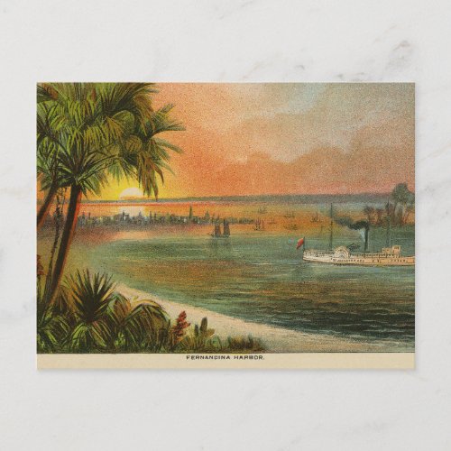 Vintage Fernandina Harbor Amelia Island Florida Postcard
