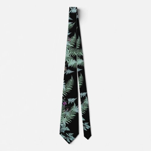 Vintage Ferns Leaves Botanical Flowers Tie