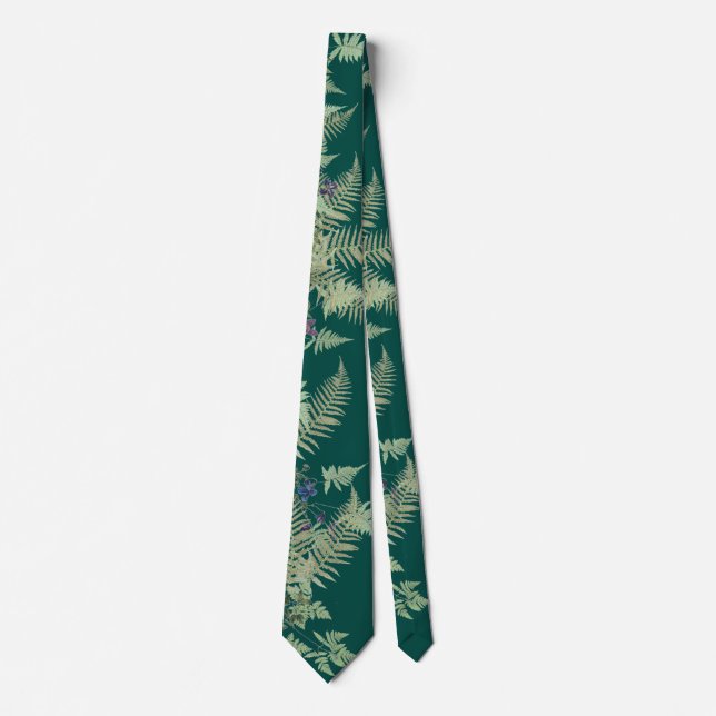 Vintage Ferns Leaves Botanical Flowers Tie (Front)