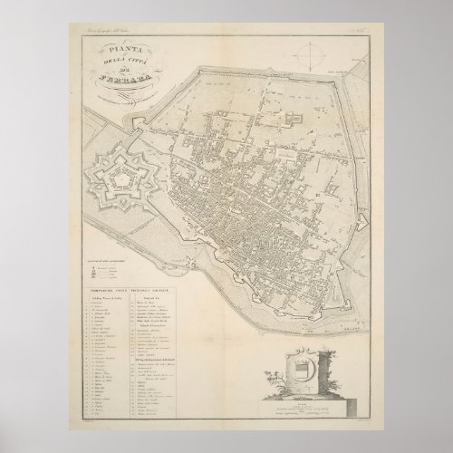 Vintage Ferrara Italy Map 1844 Poster